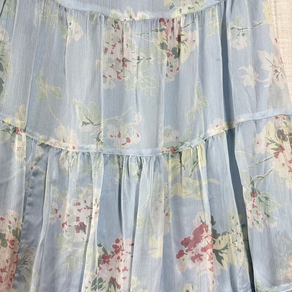 Lauren Ralph Lauren Chiffon Floral Maxi Skirt Sz 2 Tiered Boho Cottagecore Lined - Picture 2 of 8